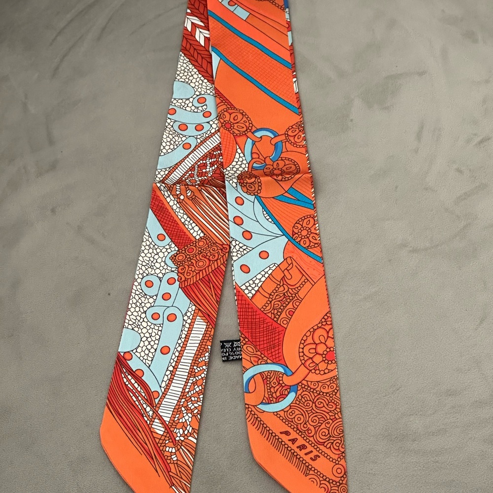 HERMES Twilly Scarf Muffler SPORT 2013 Pink x Orange Blue Silk 100 Hermes